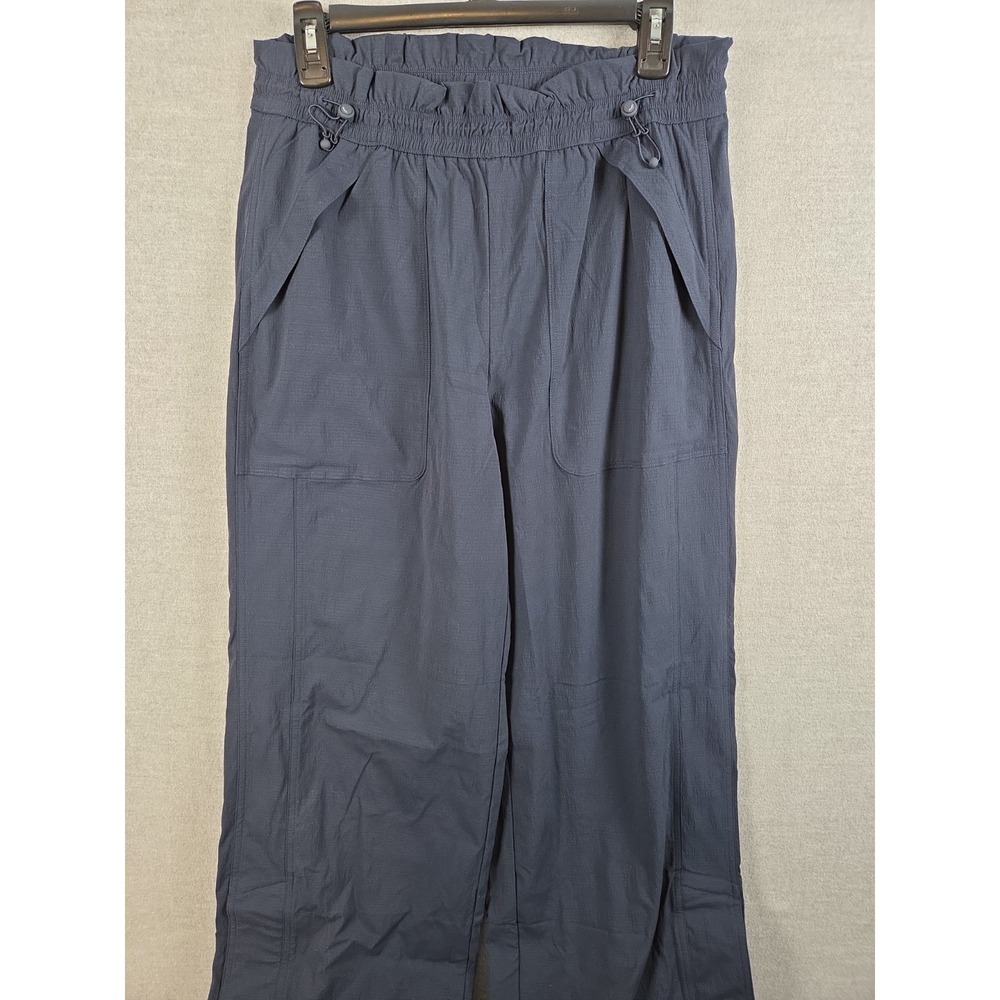 Athleta Trekkie M High Rise Parachute Pants Navy Blue Nylon Flex Waist Active - Picture 2 of 13